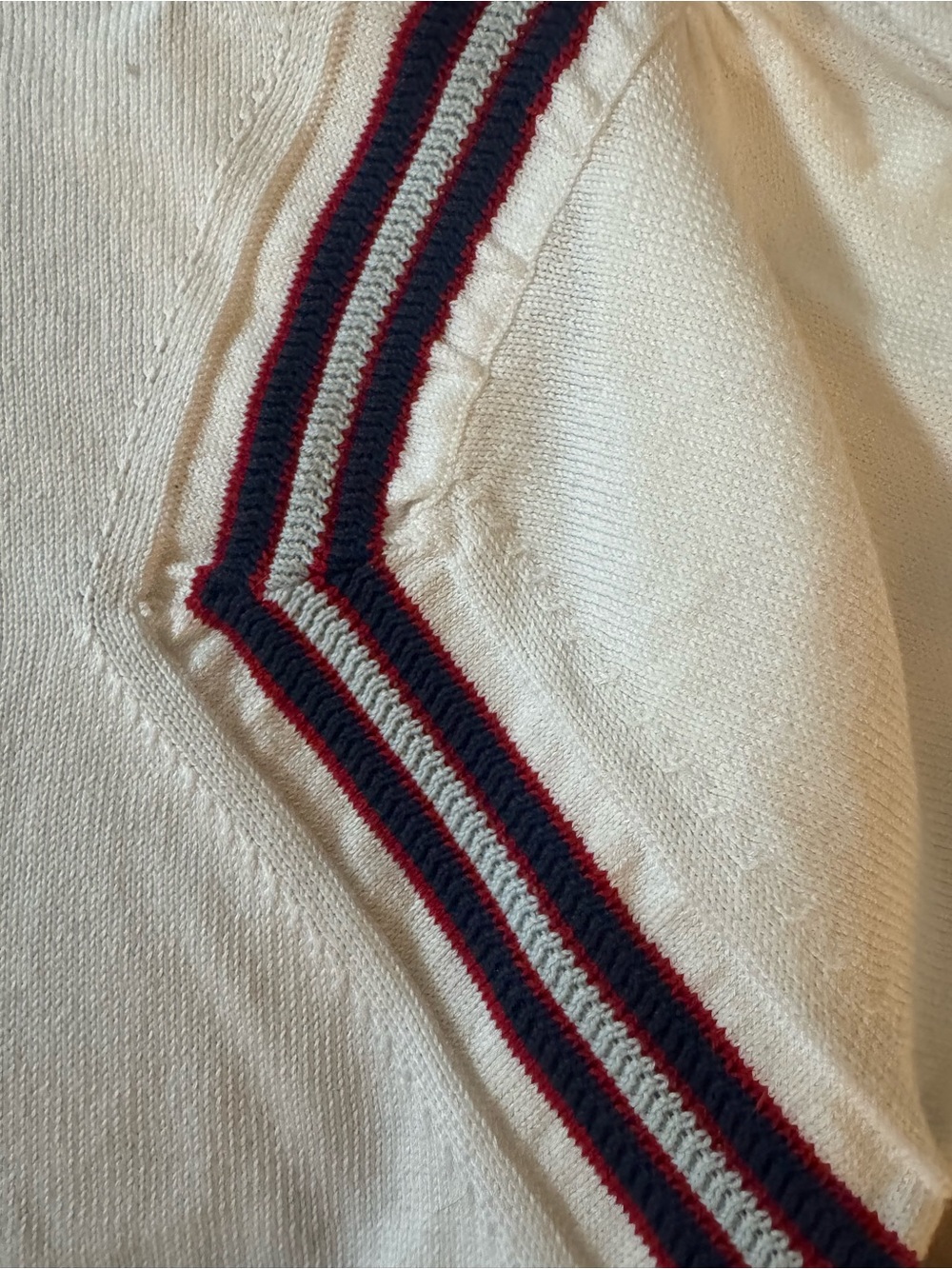 Maeve White Cropped Cardigan with Navy and Red Trim Size Large - Picture 16 of 16
